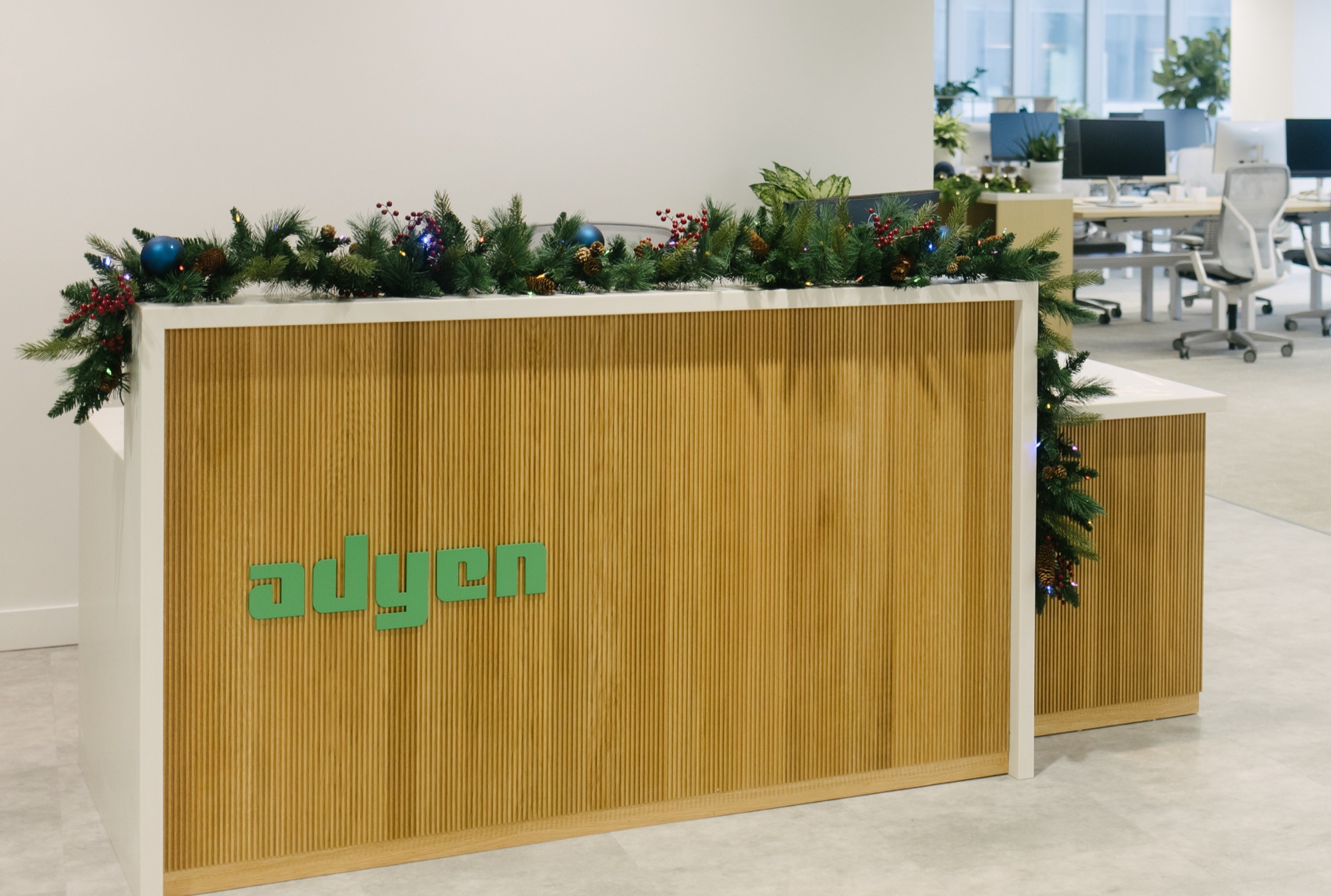 Holiday Decor Built Around the Plants Already in Adyen's Toronto Office